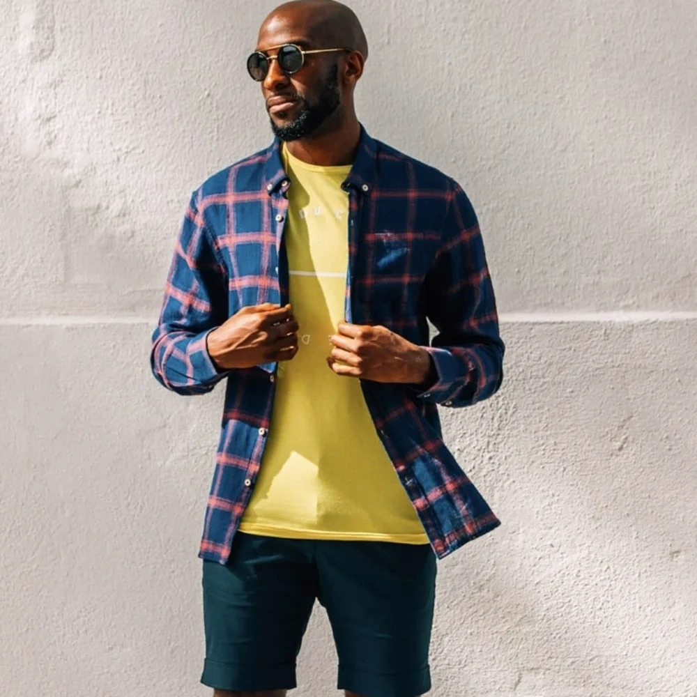 CAFÉ DU CYCLISTE Cote d'Azur Amanda Men XL Cotton Button Up Shirt Flannel Plaid